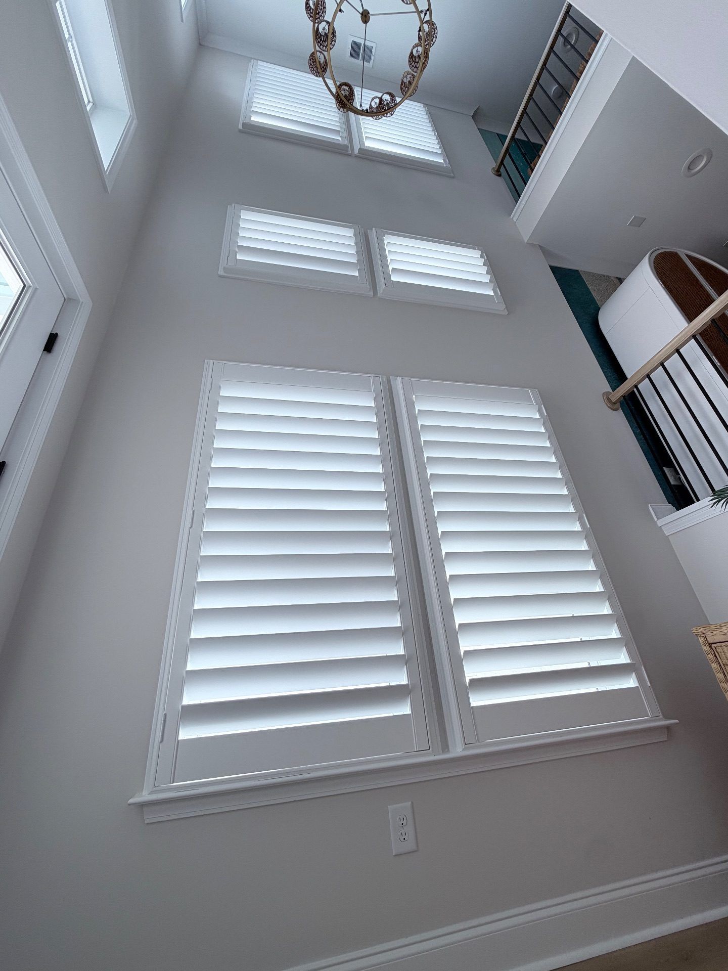 Hidden Tilt Plantation Shutters in a Tall Foyer in North Myrtle Beach