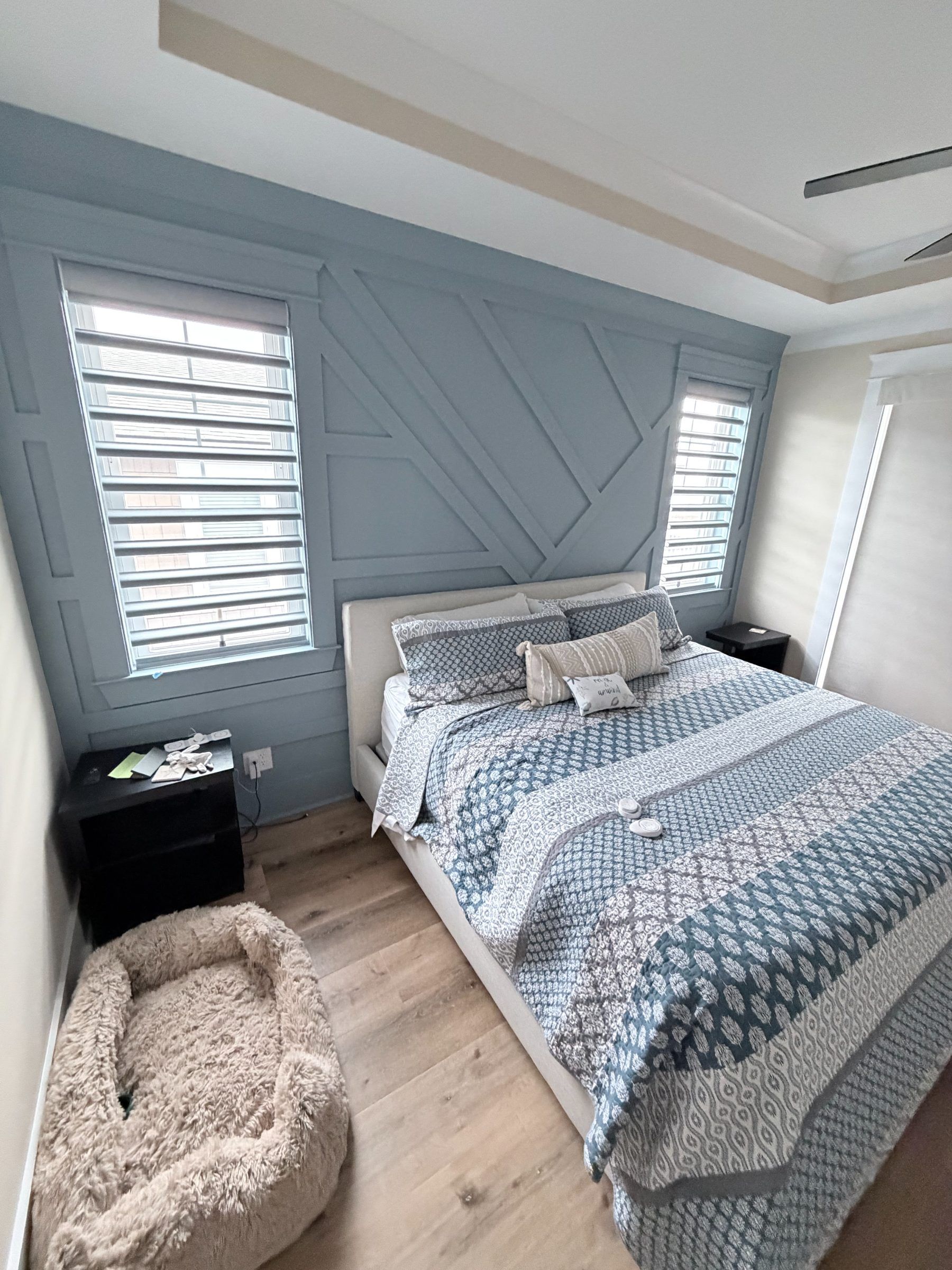 Hunter Douglas Pirouette Shadings in a Primary Bedroom