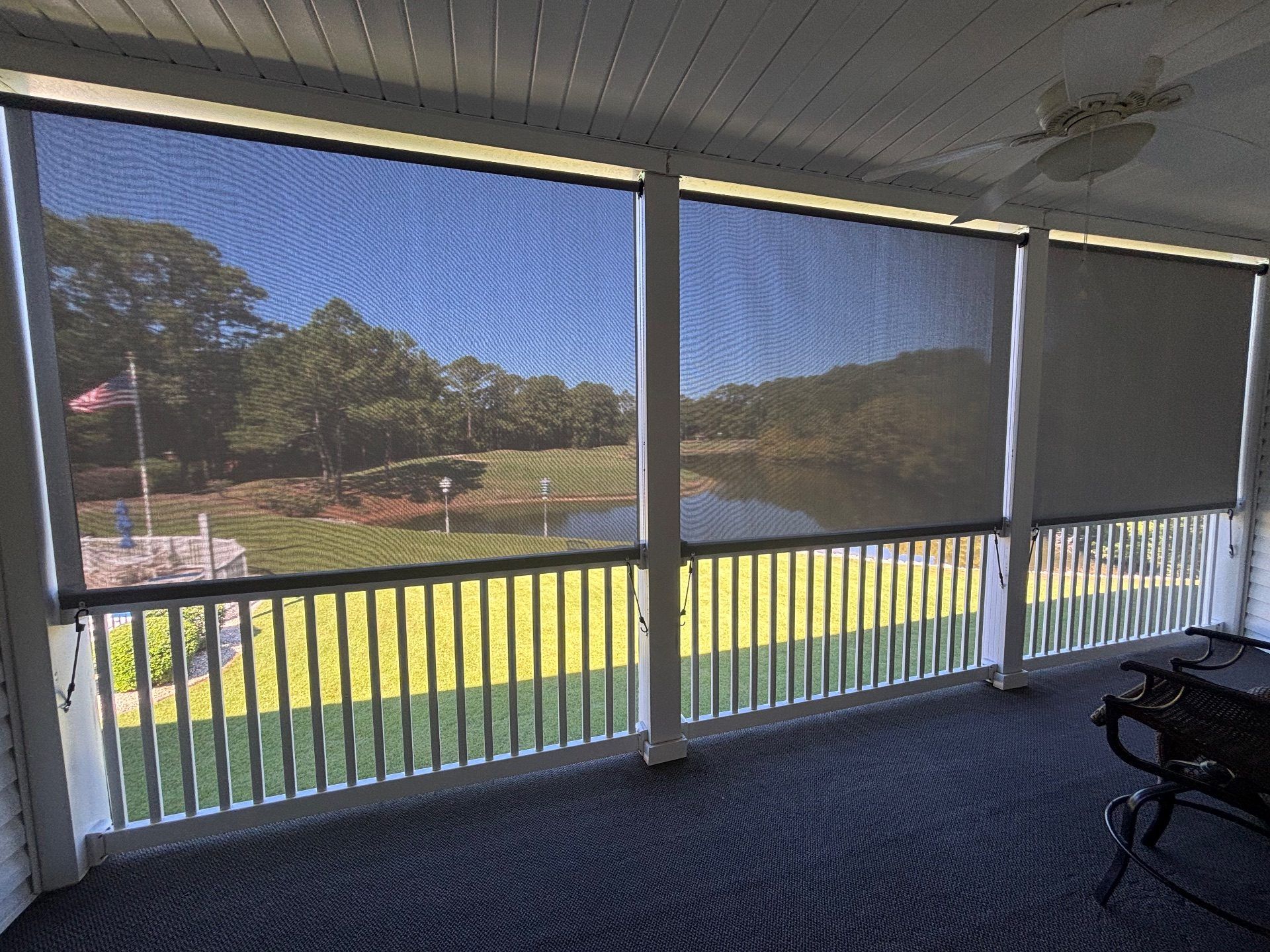 3% Screen Shades on a Patio with a view of a golf course