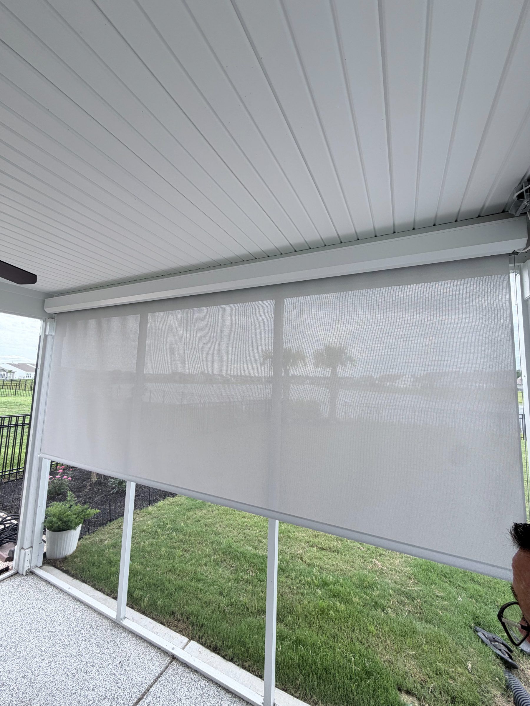 White Solar Shade, Motorized with cable guides