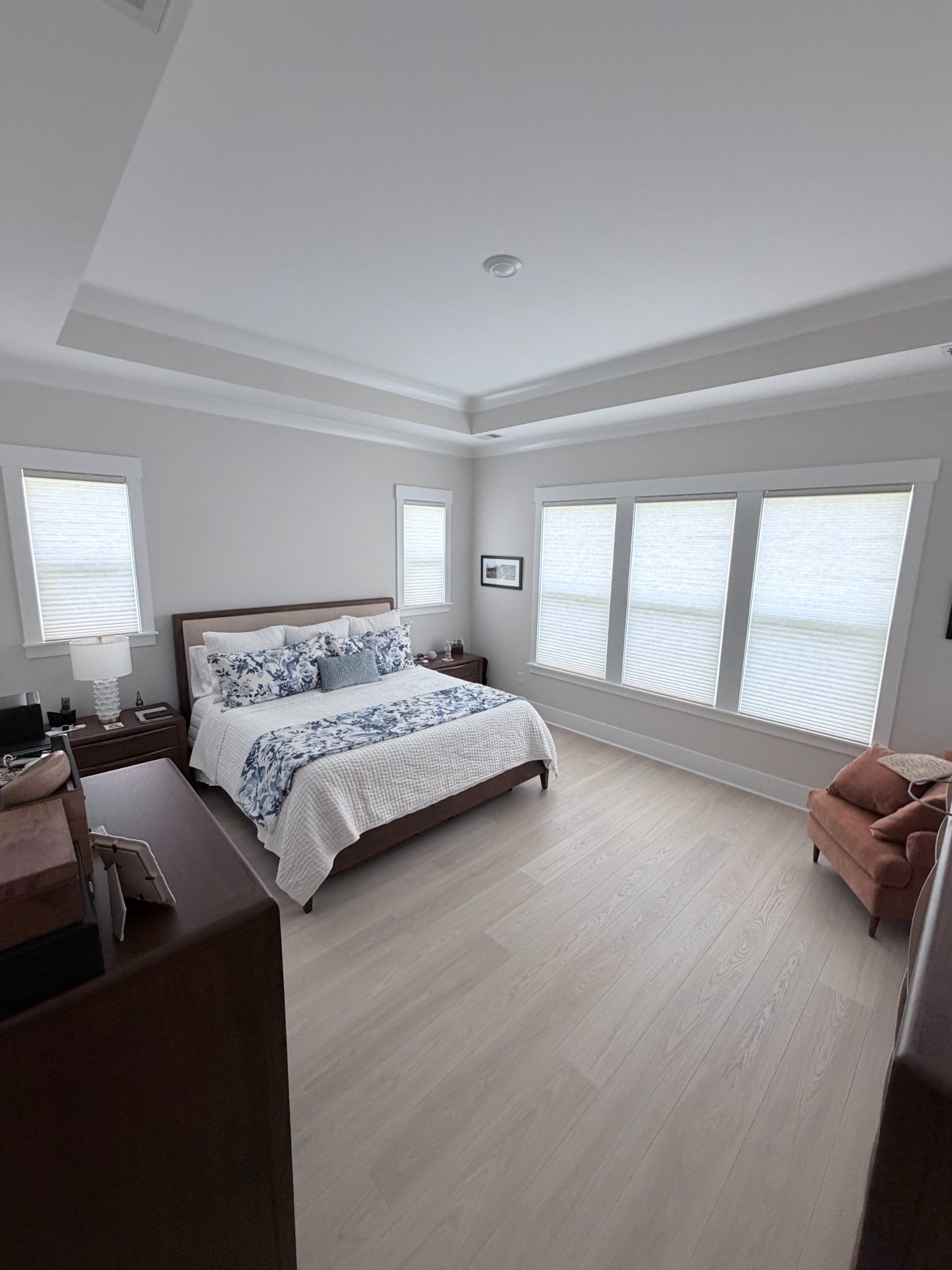Hunter Douglas Honeycomb shades in a Master Bedroom