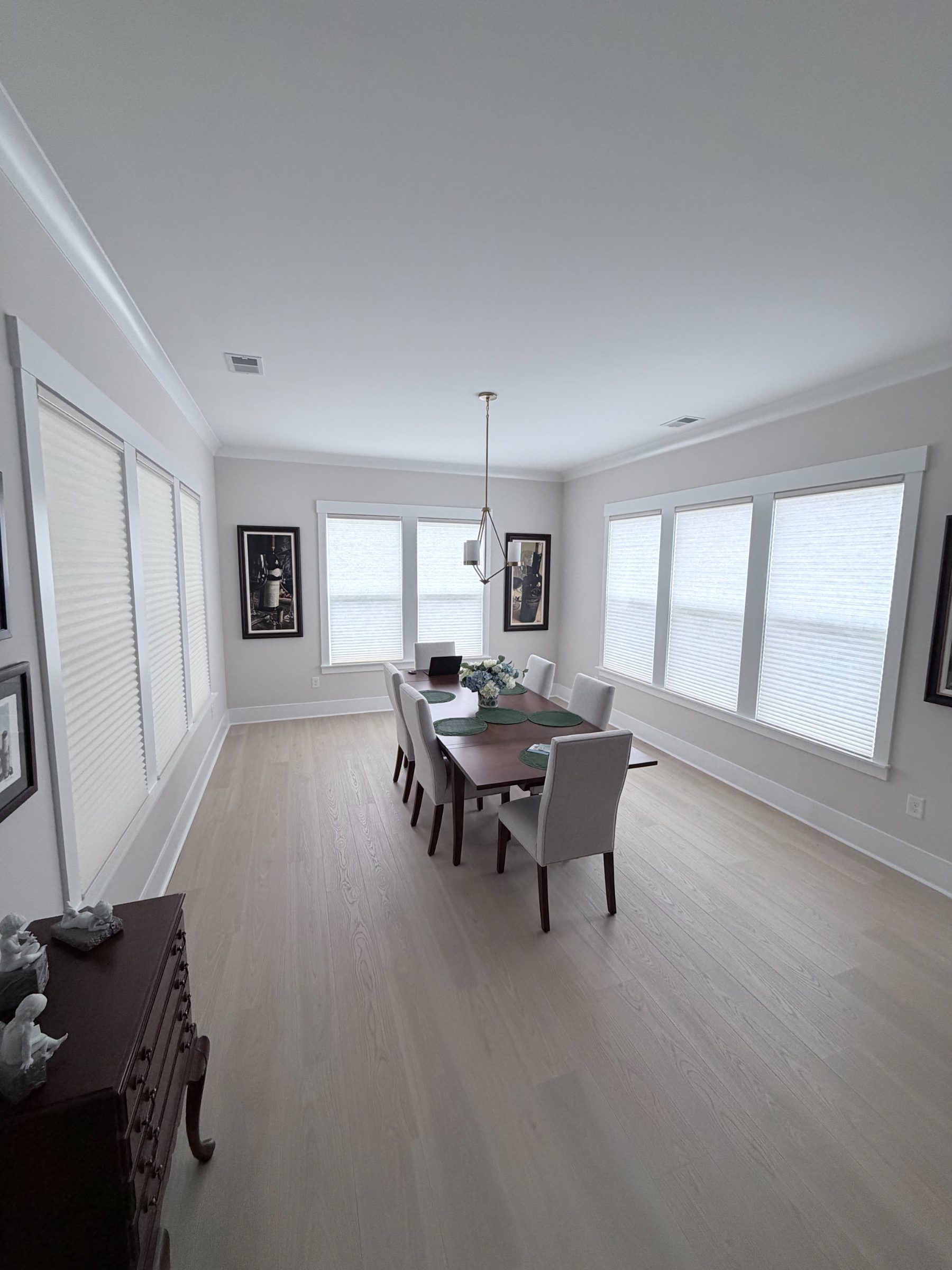 Hunter Douglas Honeycomb shades in a Dining Room