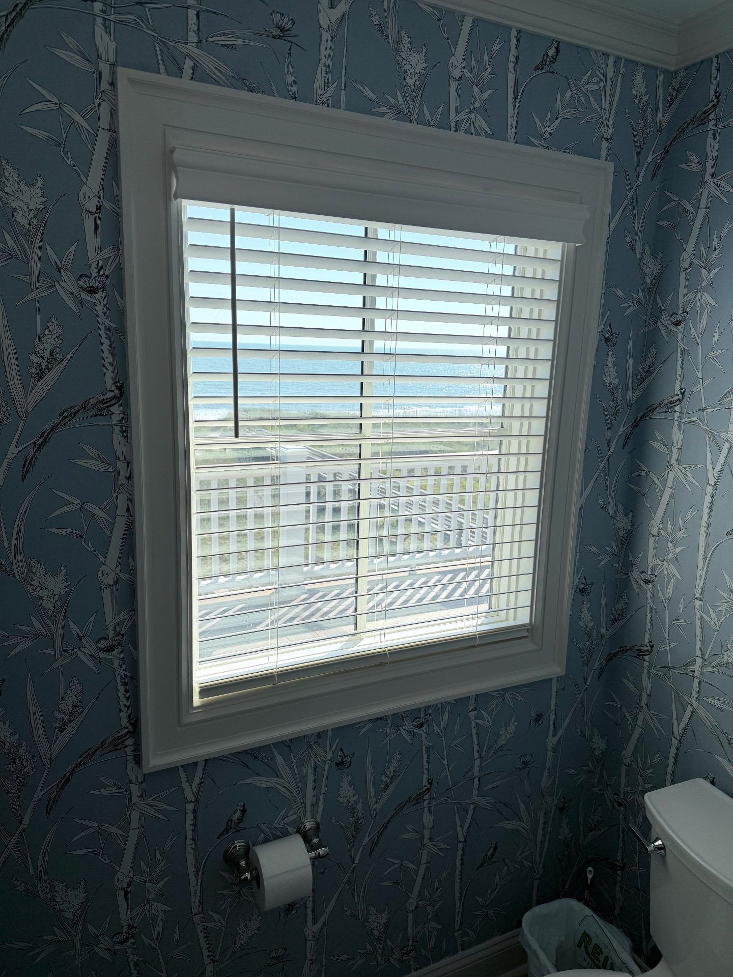 Bathroom faux wood blind