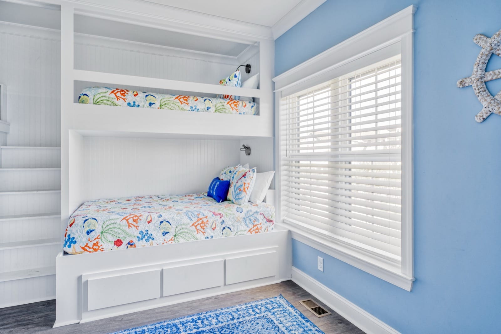 Custom faux-wood blinds installed by A Shade Above Coastal in a North Myrtle Beach home.